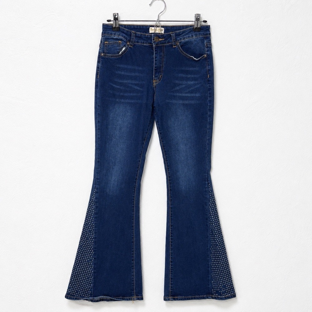 Y2K Flare Jeans Embellished Bedazzled Rhinestones McBling Size 11 Medium‎ Bling